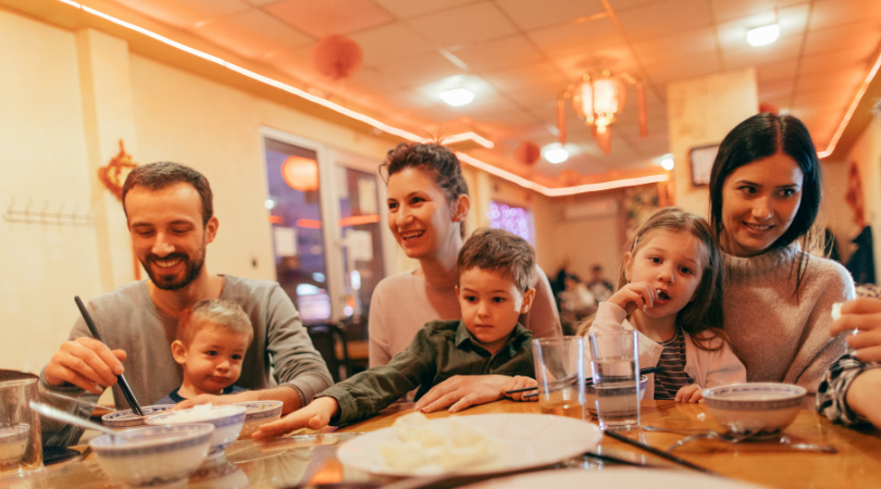 Family eating at restaurant